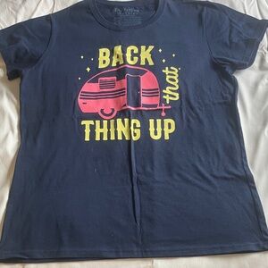 Navy Blue Graphic Tee with Pink and Yellow Design